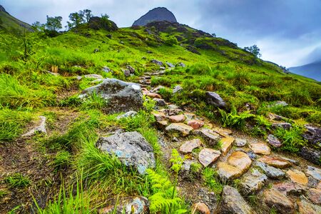 Beautiful scenic landscape of Scotland nature with mountain rocksの写真素材