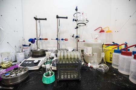 BEIJING, CHINA - JUNE 03, 2019: Modern drug manufacturing laboratory equipment.のeditorial素材
