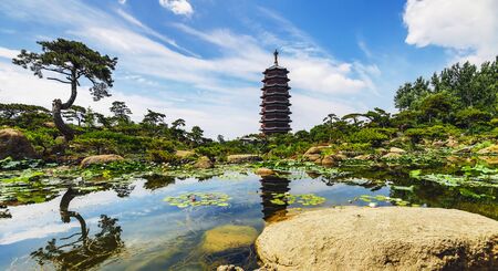 Traditional Chinese City Garden Park close-up photo.の写真素材