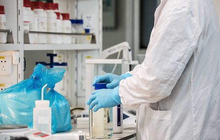 BEIJING, CHINA - JUNE 03, 2019: Modern drug manufacturing laboratory equipment.のeditorial素材