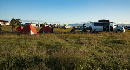 REYKJAVIK, ICELAND - AUGUST 29, 2017: Travelers against picturesque Icelandic landscape.のeditorial素材