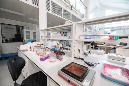BEIJING, CHINA - JUNE 03, 2019: Modern drug manufacturing laboratory equipment.のeditorial素材