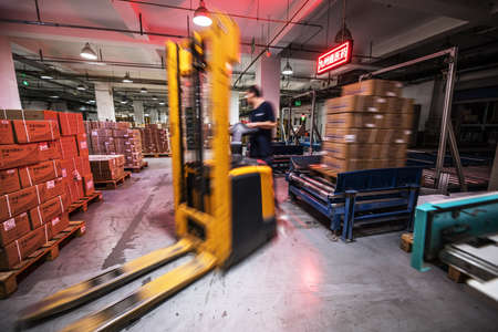 BEIJING, CHINA - JUNE 03, 2019: Modern automation of warehouse production in China.のeditorial素材