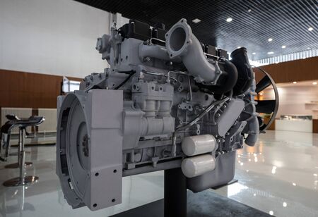 New motor from a truck at manufacture close-up.
