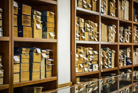 BEIJING, Ð¡HINA - JUNE 01, 2019: Traditional Chinese library with shelves of old and modern books.のeditorial素材