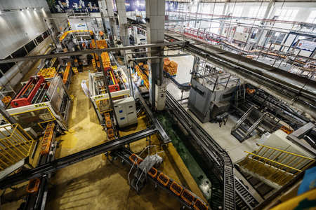 BEIJING, CHINA - JUNE 01, 2019: Carbonated drinks factory with view of production and bottles.