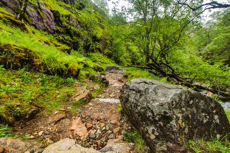 Beautiful scenic landscape of Scotland nature with mountain rocks.