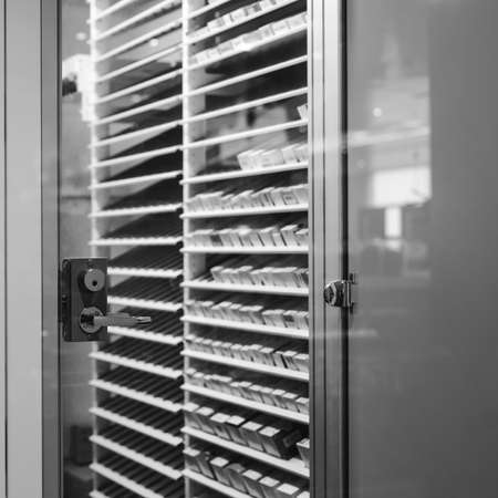 BEIJING, Ð¡HINA - JUNE 03: Closed pharmacy counter as healthcare concept.のeditorial素材