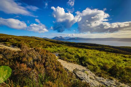Beautiful scenic landscape of Scotland nature with beautiful evening sun set sky.の写真素材