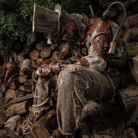 Futuristic character cyborg stalker. Art Photography in steampunk style.の写真素材