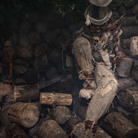 Futuristic character cyborg stalker. Art Photography in steampunk style.の写真素材