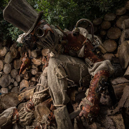 Futuristic character cyborg stalker. Art Photography in steampunk style.の写真素材