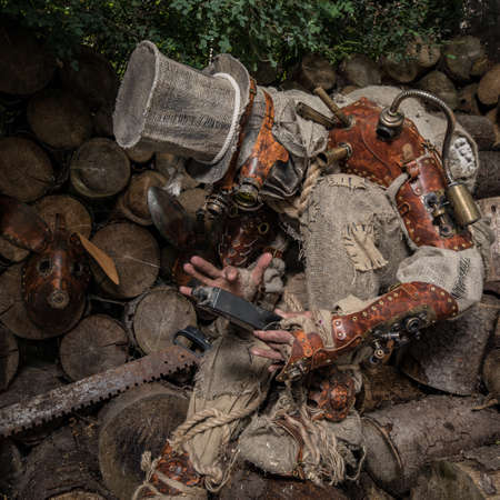 Futuristic character cyborg stalker. Art Photography in steampunk style.の写真素材
