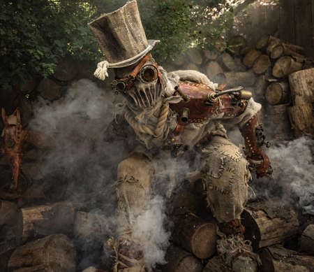 Futuristic character cyborg stalker. Art Photography in steampunk style.の写真素材