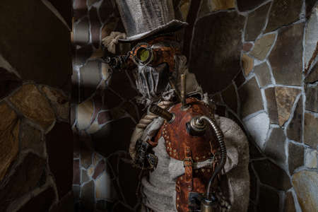 Futuristic character cyborg stalker. Art Photography in steampunk style.の写真素材