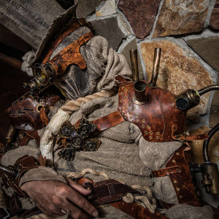 Futuristic character cyborg stalker. Art Photography in steampunk style.の写真素材