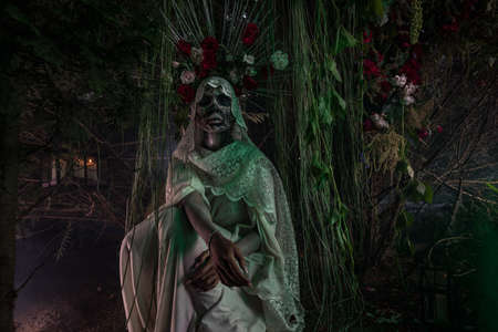Fabulous stylization of Santa Muerte - Holy Death - modern religious cult. Concept Art fairy tale...