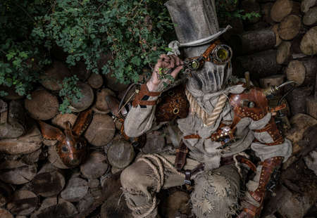 Futuristic character cyborg stalker. Art Photography in steampunk style.の写真素材