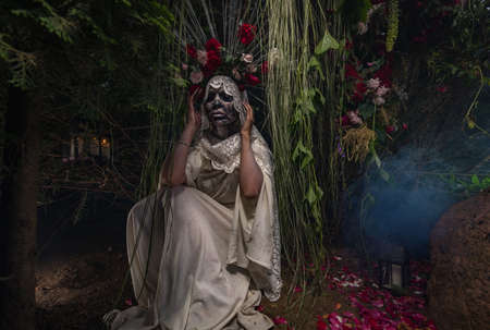 Fabulous stylization of Santa Muerte - Holy Death - modern religious cult. Concept Art fairy tale photo.の写真素材