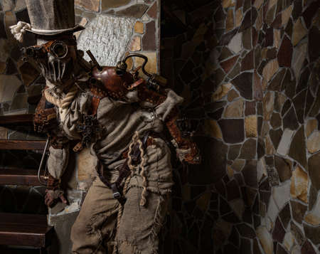 Futuristic character cyborg stalker. Art Photography in steampunk style.の写真素材