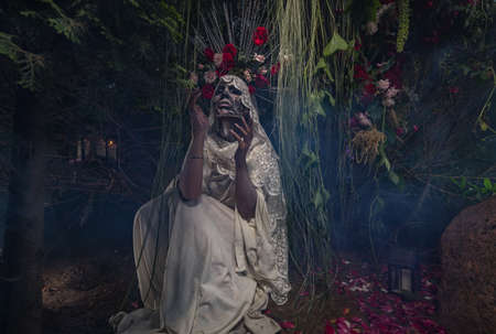 Fabulous stylization of Santa Muerte - Holy Death - modern religious cult. Concept Art fairy tale photo.の写真素材