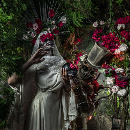 Fabulous stylization of Santa Muerte - Holy Death - modern religious cult. Concept Art fairy tale photo.の写真素材