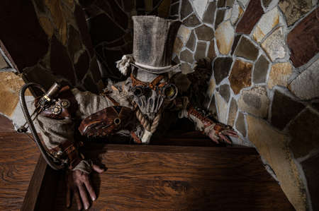 Futuristic character cyborg stalker. Art Photography in steampunk style.の写真素材