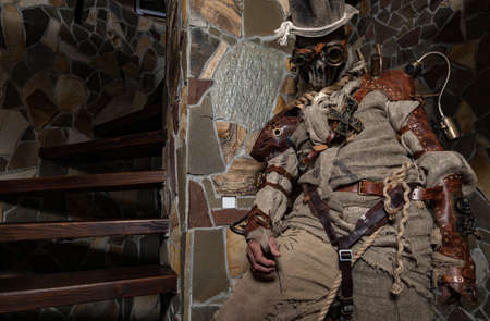 Futuristic character cyborg stalker. Art Photography in steampunk style.の写真素材