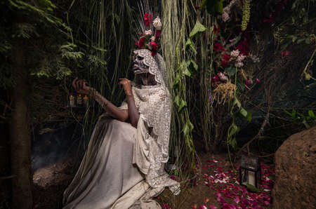 Fabulous stylization of Santa Muerte - Holy Death - modern religious cult. Concept Art fairy tale photo.の写真素材