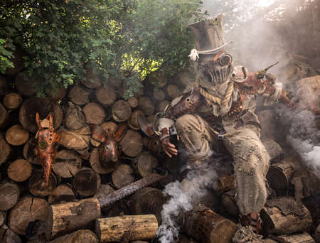 Futuristic character cyborg stalker. Art Photography in steampunk style.の写真素材