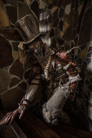 Futuristic character cyborg stalker. Art Photography in steampunk style.の写真素材