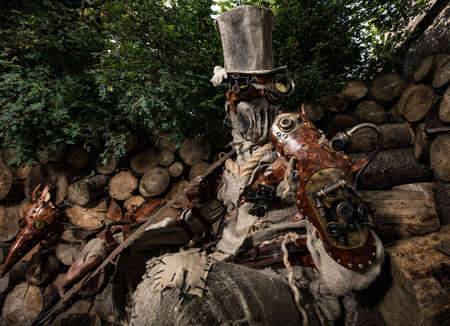 Futuristic character cyborg stalker. Art Photography in steampunk style.の写真素材