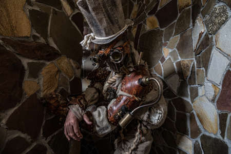 Futuristic character cyborg stalker. Art Photography in steampunk style.の写真素材