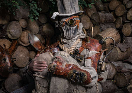 Futuristic character cyborg stalker. Art Photography in steampunk style.の写真素材