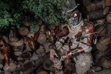 Futuristic character cyborg stalker. Art Photography in steampunk style.の写真素材