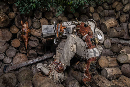 Futuristic character cyborg stalker. Art Photography in steampunk style.の写真素材