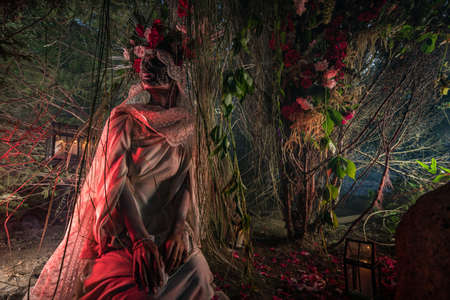 Fabulous stylization of Santa Muerte - Holy Death - modern religious cult. Concept Art fairy tale photo.の写真素材