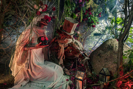 Fabulous stylization of Santa Muerte - Holy Death - modern religious cult. Concept Art fairy tale photo.の写真素材