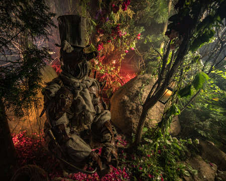 Futuristic character cyborg stalker. Art Photography in steampunk style.の写真素材