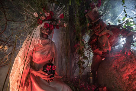 Fabulous stylization of Santa Muerte - Holy Death - modern religious cult. Concept Art fairy tale photo.の写真素材