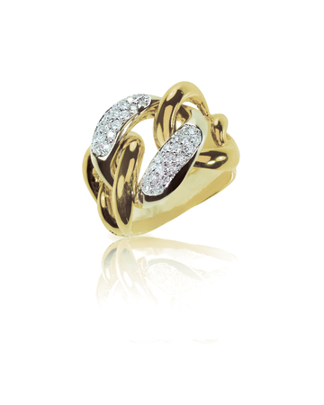 Chainlink gold diamond wedding band, fashion cocktail ringの写真素材