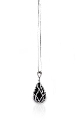 Gemstone Onyx Necklace black isolated on whiteの写真素材