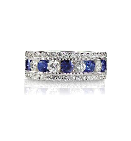 Sapphire and diamond wedding anniversary band isolated on whiteの写真素材