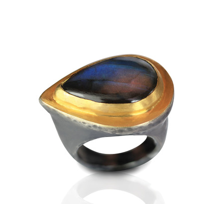 Opal fashion ring isolated on whiteの写真素材