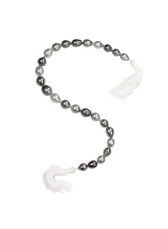 Black and Gray South Sea Pearl Necklace with Tasselの写真素材