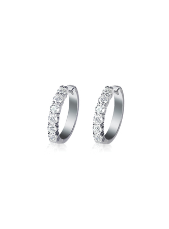Diamond hoop dangle pave elaborate bridal earrings isolated on whiteの写真素材