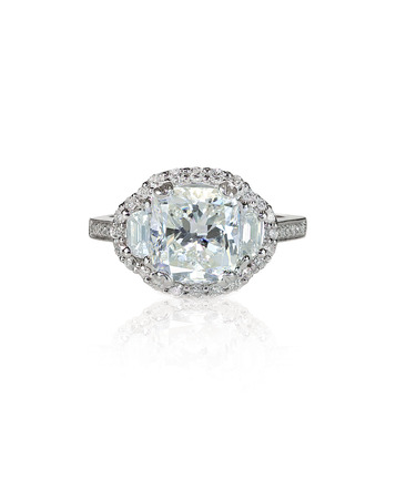 Large diamond setting multi stone diamond ring isolated on white. の写真素材