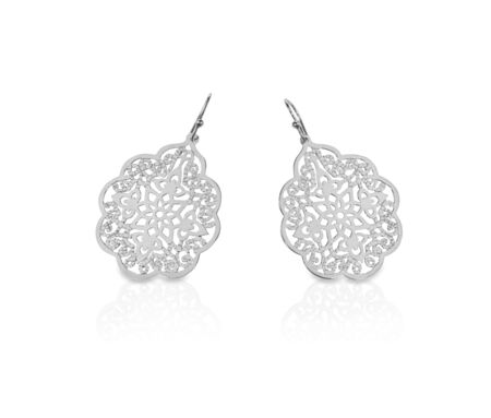 White gold silver filigree earringsの写真素材
