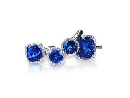 Set of rings gemstone fine jewelry. Group stack or cluster of multiple gemstone diamond rings.の写真素材