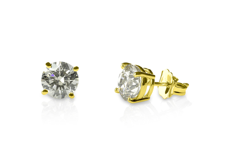 Beautiful yellow gold diamond stud earrings round brilliant. Diamond earrings.の写真素材